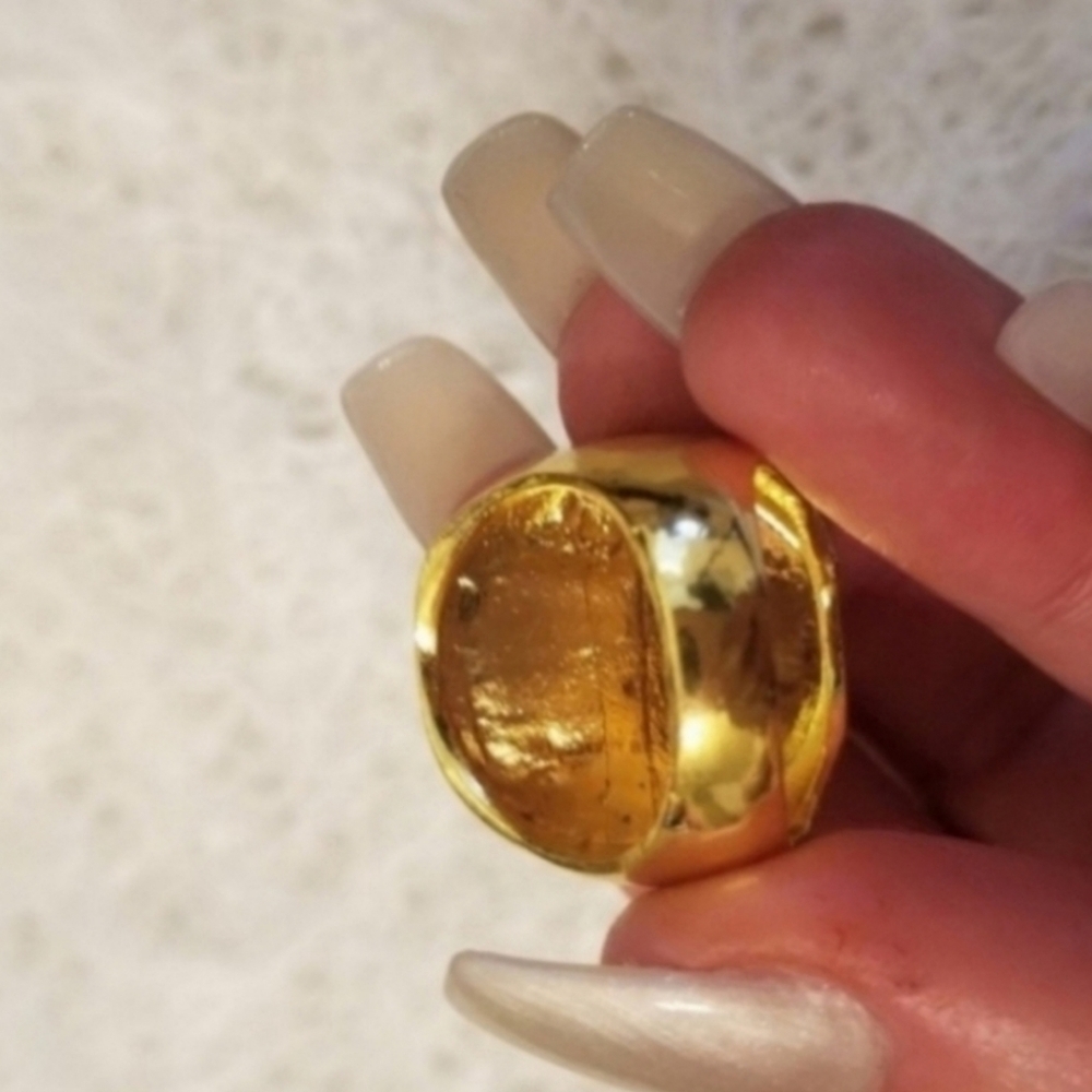 Mother Of Pearl Titanium Gold Plated Chunky Ring - Picture 3 of 16